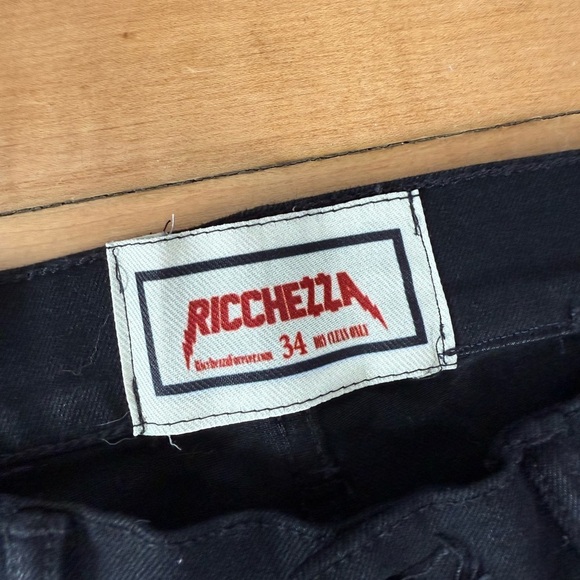 Ricchezza black denim embroidered patch work lightning bolt jeans - Picture 2 of 10
